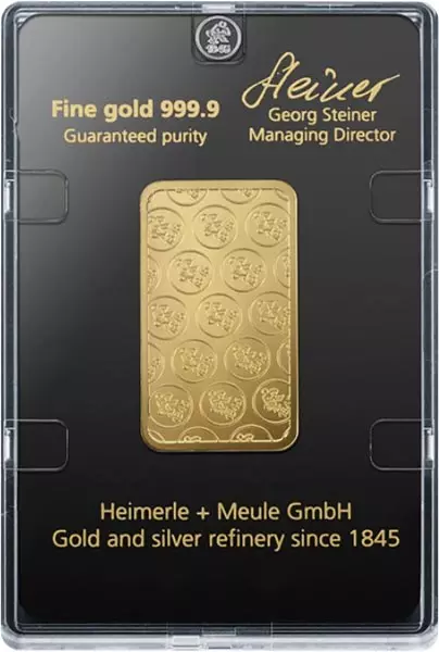 25 Gramm Feingoldbarren geprägt Heimerle & Meule