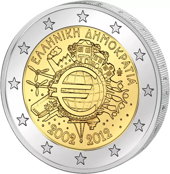 2 Euro Griechenland 10 Jahre Euro Gemeinschaftsausgabe aller Länder 2012 prägefrisch