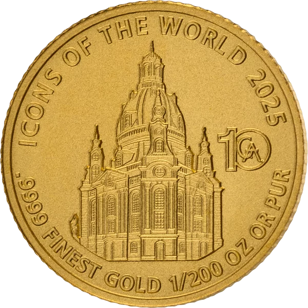 1/200 Unze Gold Ruanda  Icons of the World - 20. Jahrestag Wiederaufbau Frauenkirche 2025