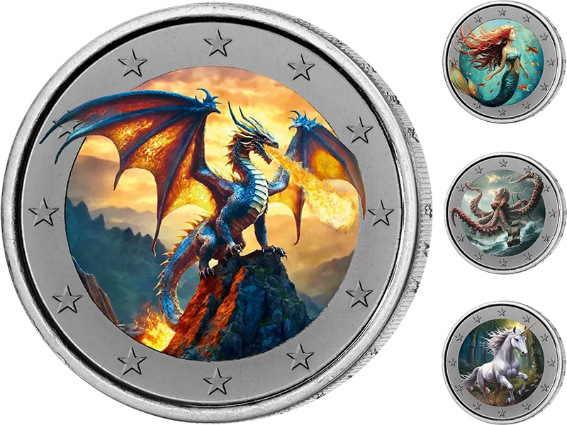 Kollektion: 2-Euro-Gedenkmünzen als kolorierte Künstlerausgaben Fantasy