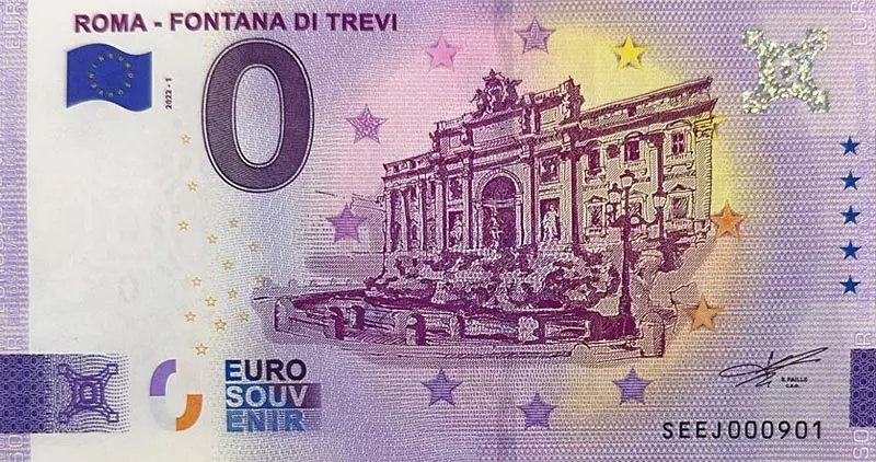 0-Euro-Banknnote Italien Trevi-Brunnen 2022