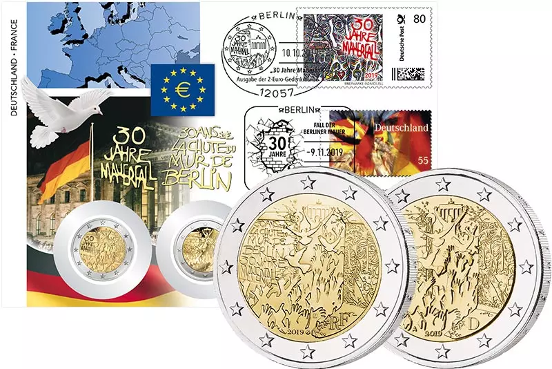 Doppel-Numisbrief Deutschland und Frankreich 30 Jahre Mauerfall 2019 Fehldruck