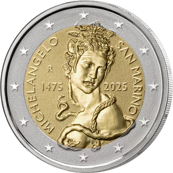2 Euro San Marino 550. Geburtstag Michelangelo 2025 in Reverse Proof