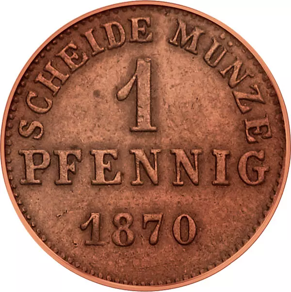 1 Pfennig Hessen-Darmstadt gekröntes Wappen 1857-1872