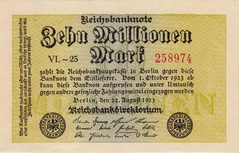 10 Millionen Mark Weimarer Repubilk Banknote 1923