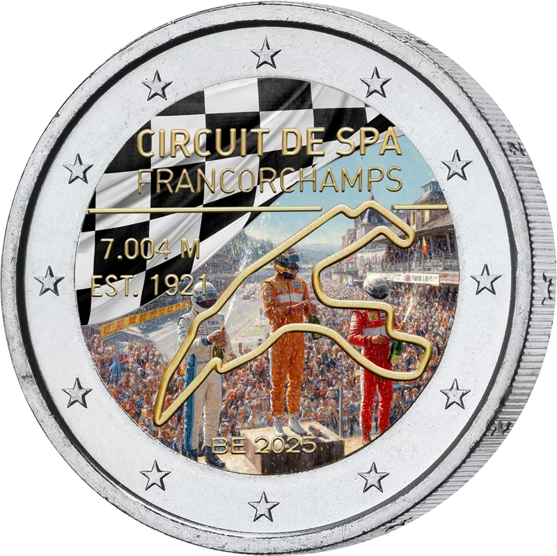 2 Euro Belgien Rennstrecke Spa-Francorchamps 2025 mit Farb-Applikation