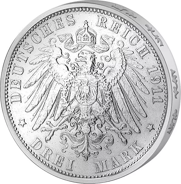 3 Mark Würtemberg Silberhochzeit Wilhelm II. und Charlotte 1911 3 Mark Würtemberg Silberhochzeit Wilhelm II. und Charlotte 1911