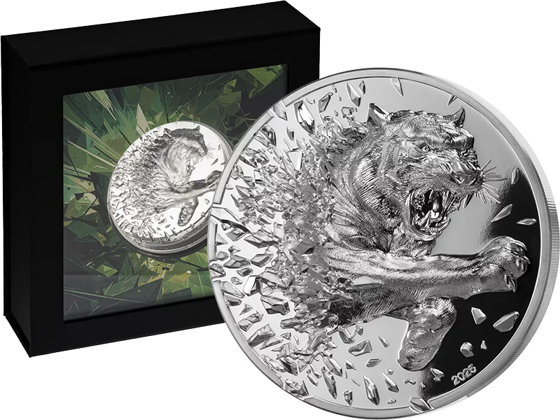 5.000 Togrog Mongolei Silver Burst Tiger 2025