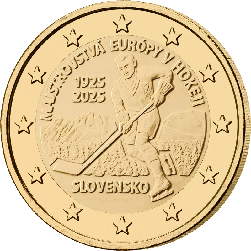 2-Euro-Gedenkmünze Slowakei Erste Slowakei Eishockey-EM 2025 als vollvergoldete Premiumausgabe
