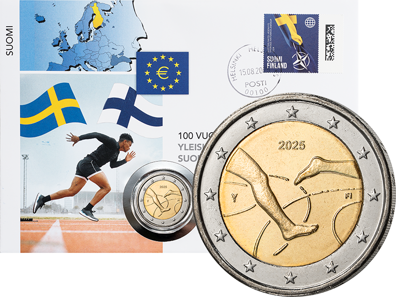 2 Euro Numisbrief Finnland 100 Jahre Leichtathletik-Wettbewerb Finnland-Schweden 2025