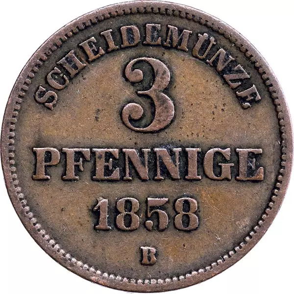 3 Pfennig Oldenburg Großherzog Nikolaus Friedrich Peter 1858