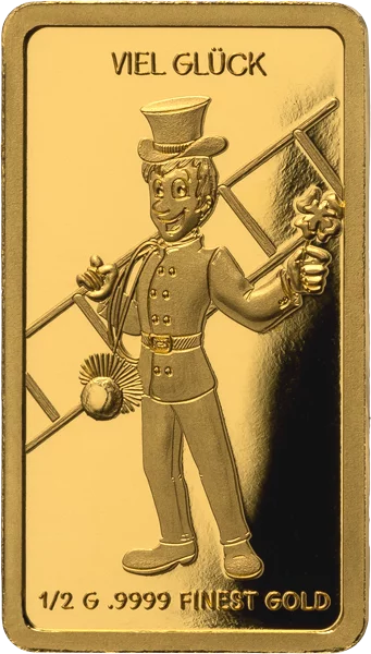 Goldbarren Viel Glück - Schornsteinfeger und Kleeblatt