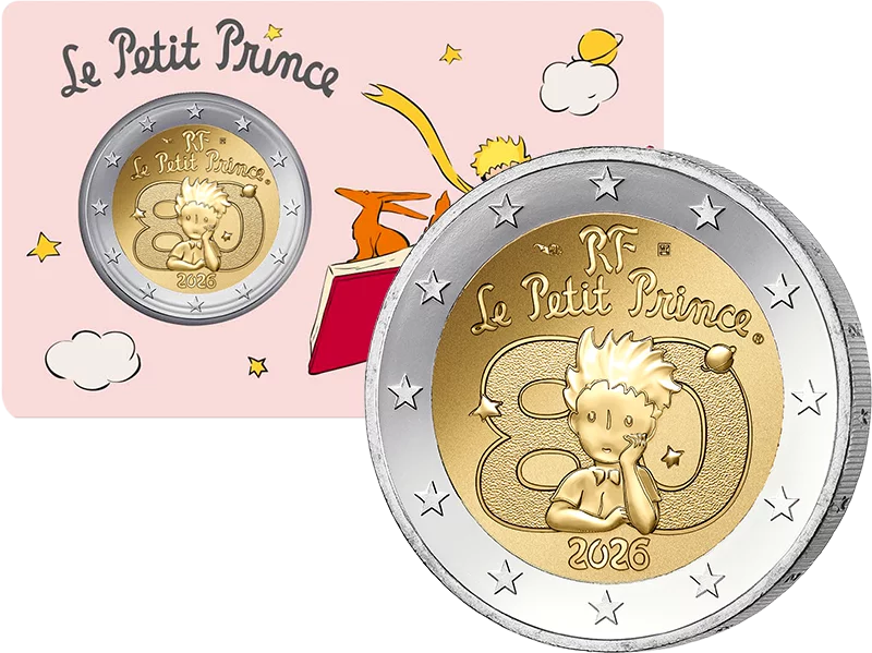 2 Euro Frankreich 80 Jahre der kleine Prinz - Buch und Fuchs 2026 in Coin Card