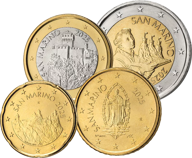 20 Cent + 50 Cent + 1 Euro + 2 Euro San Marino Kursmünzen 2025 20 Cent + 50 Cent + 1 Euro + 2 Euro San Marino Kursmünzen 2025