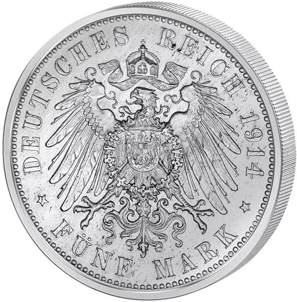 5 Mark Preußen Kaiser Wilhelm II. in Kürassieruniform 1913-1914 5 Mark Preußen Kaiser Wilhelm II. in Kürassieruniform 1913-1914