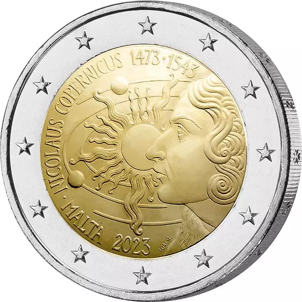 2 Euro Malta 550. Geburtstag Nikolaus Kopernikus 2023 in offizieller Coincard