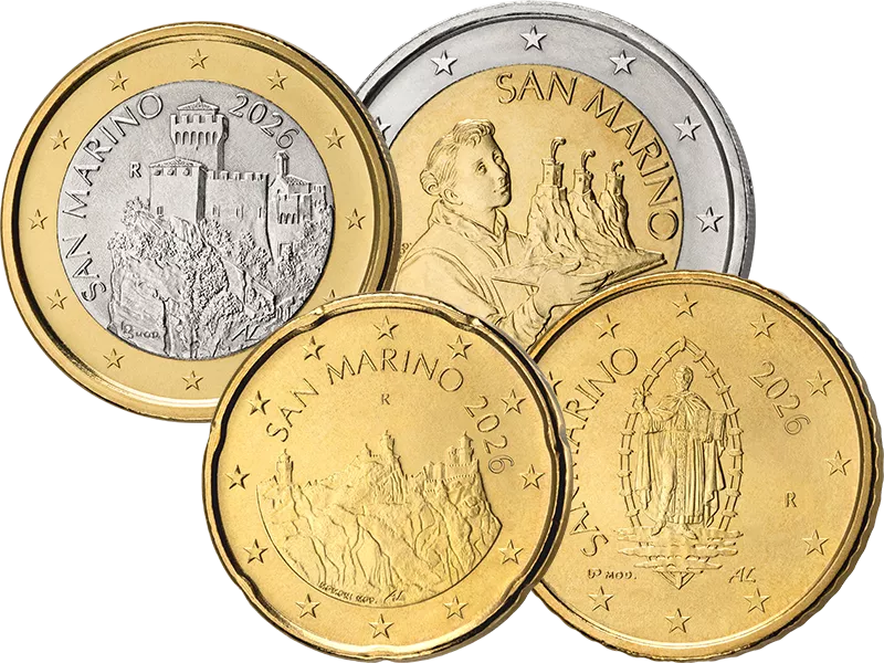 20 Cent + 50 Cent + 1 Euro + 2 Euro San Marino Kursmünzen 2026