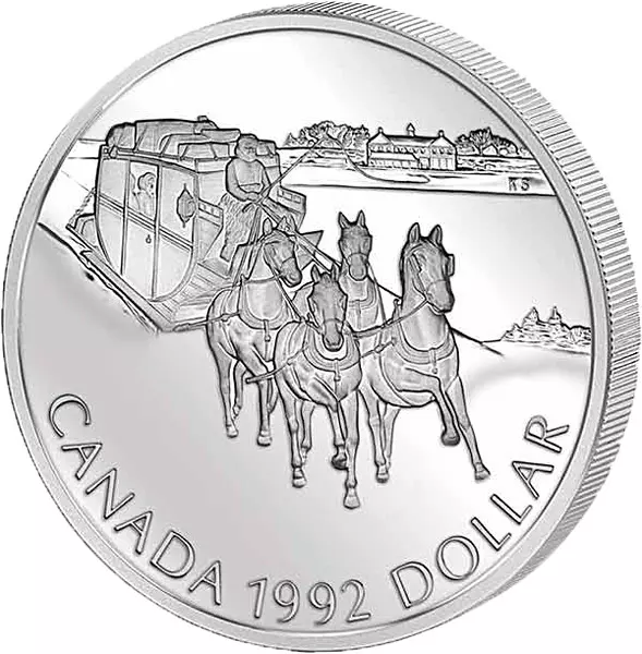 1 Dollar Kanada 175 Jahre erste Postkutschenfahrt 1992 Polierte Platte