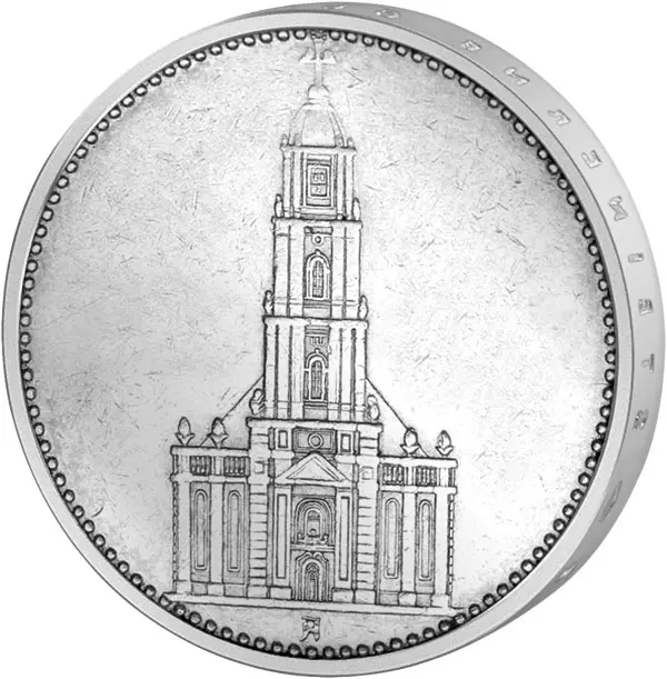 5 Reichsmark Drittes Reich Garnisonkirche Potsdam ohne Datum 1934-1935 vorzüglich