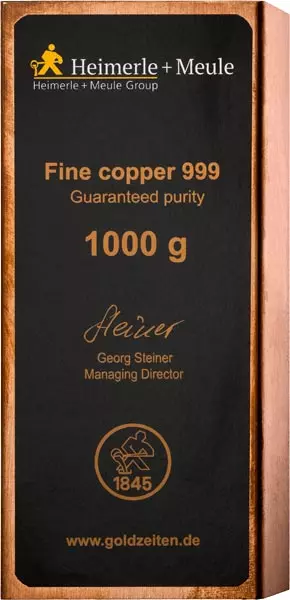 1 Kilo Kupferbarren geprägt Heimerle & Meule