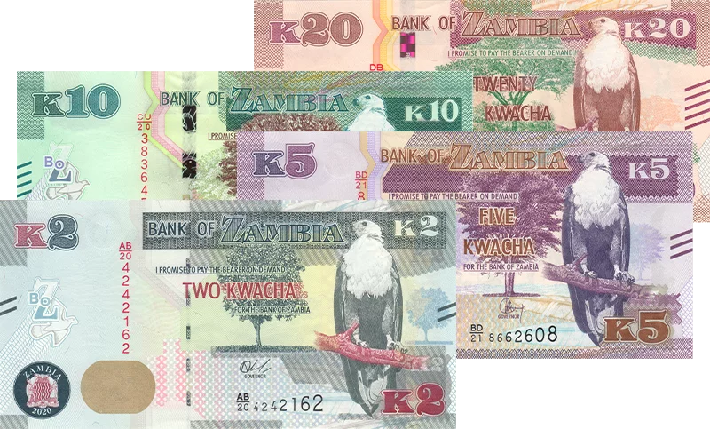 4er-Banknotenset Sambia 2015-2022