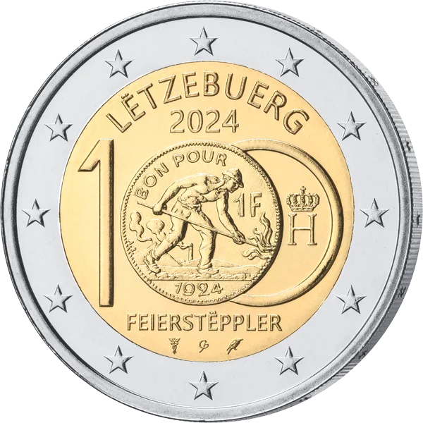 2 Euro Numisbrief Luxemburg 100 Jahre Einführung der Franc-Münzen mit dem Feierstëppler 2024