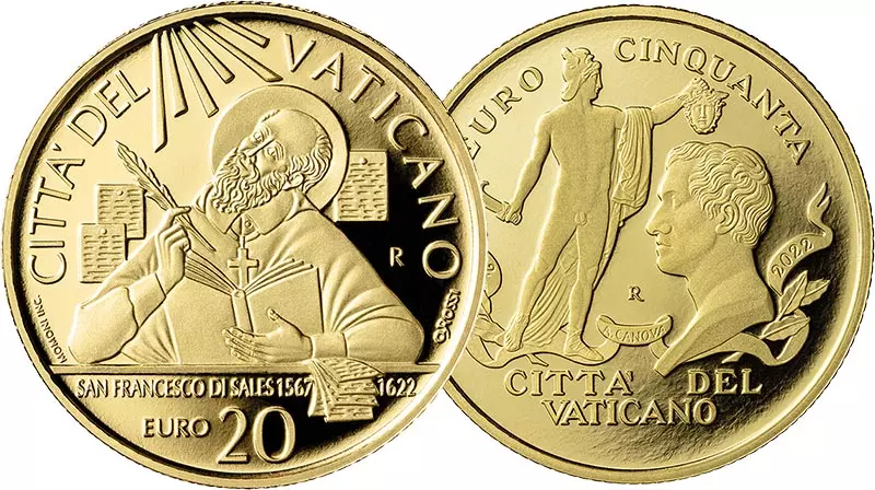 20 + 50 Euro Vatikan 400. Todestag Franz von Sales + 200. Todestag Antonio Canova 2022