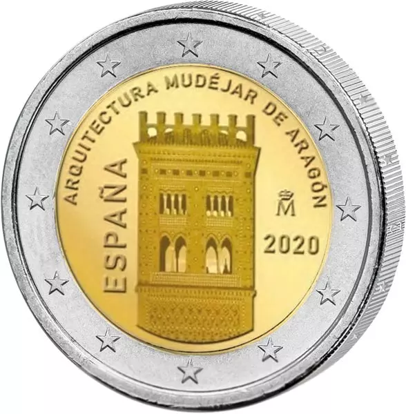 2 Euro Spanien UNESCO-Weltkulturerbe Mudéjar Architektur in Aragón 2020