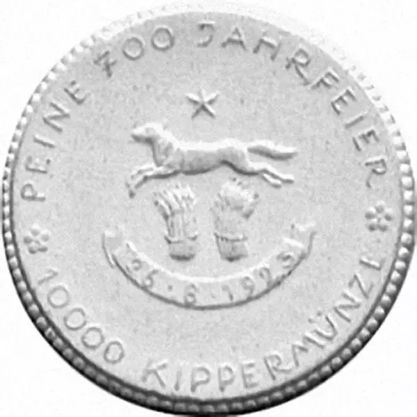 10.000 Kippermünze Peine 700-Jahrfeier der Stadt 1923
