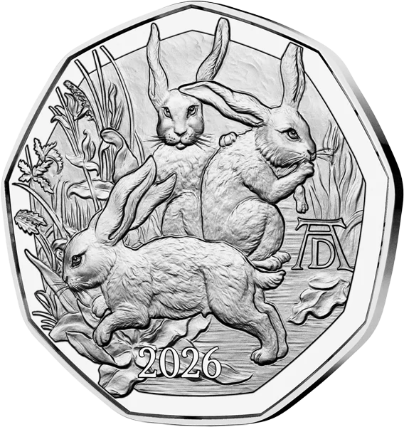 5 Euro Österreich Ostermünze - Dürers Hasentrio 2026