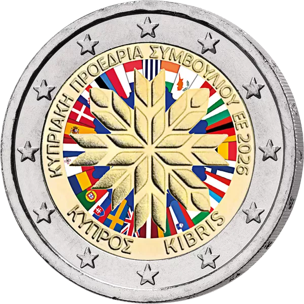 2 Euro Zypern EU-Ratspräsidentschaft 2026 mit Farb-Applikation