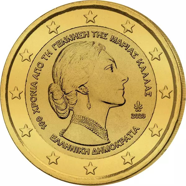 2-Euro-Gedenkmünze Griechenland 100. Geburtstag Maria Callas als vollvergoldete Premiumausgabe