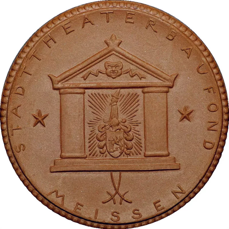 Porzellanmedaille Meißen Stadttheaterbaufond 1922