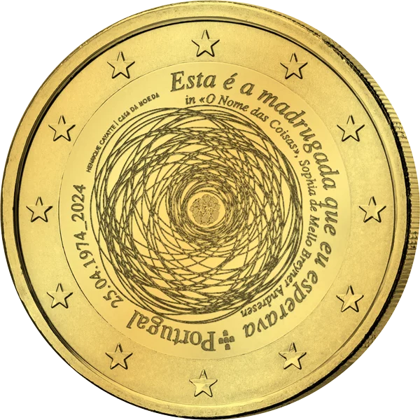 2-Euro-Gedenkmünze Portugal 50 Jahre Revolution 2024 als vollvergoldete Premiumausgabe