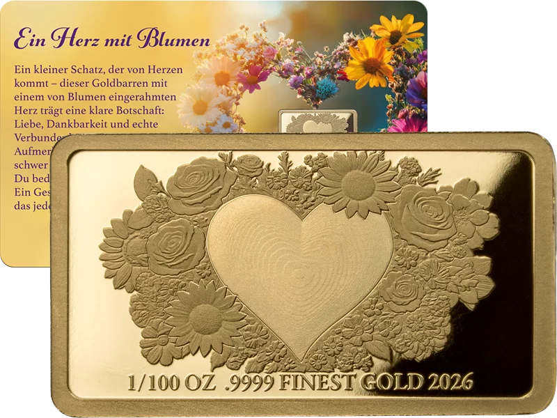 10 Francs Burundi Goldbarren Herz mit Blumen 2026 in Coin Card