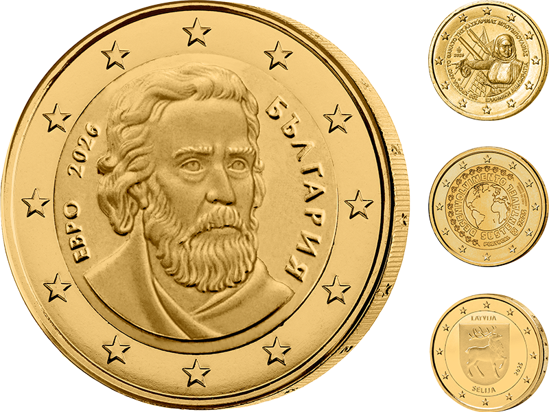 Kollektion: 2-Euro-Gedenkmünzen als vollvergoldete Premiumausgaben