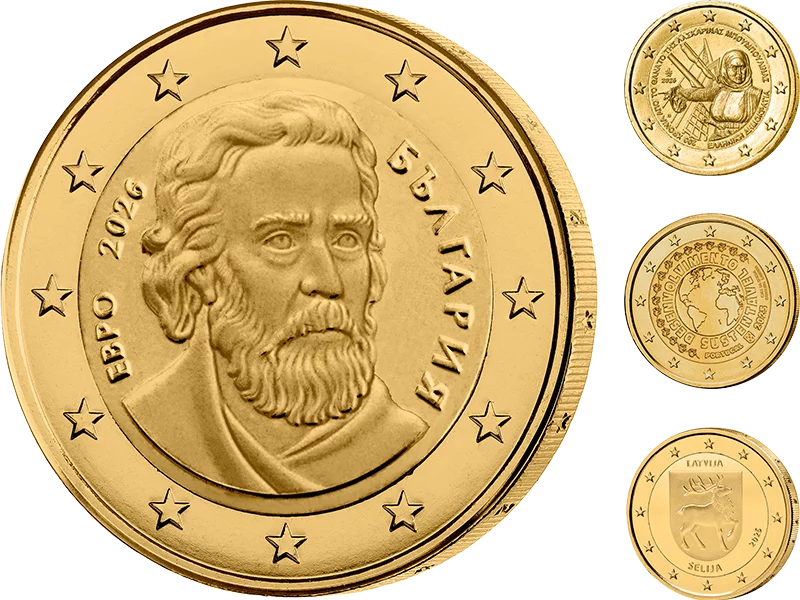 Kollektion: 2-Euro-Gedenkmünzen als vollvergoldete Premiumausgaben