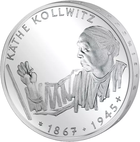 10 DM Münze BRD Käthe Kollwitz 1992 Stempelglanz