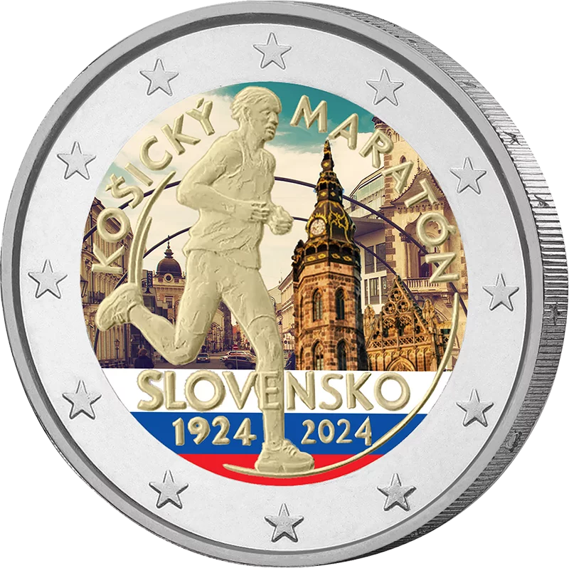 2 Euro Slowakei Internationaler Marathonlauf in Kosice 2024 mit Farb-Applikation