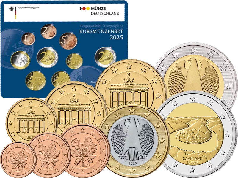 Euro-Kursmünzensatz BRD 2025 inkl. 2 Euro Saarland Saarschleife 2025 Stempelglanz