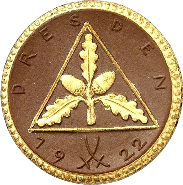 Porzellanmedaille Dresden auf die Kamenzer Landsmannschaft 1922 mit Golddekor