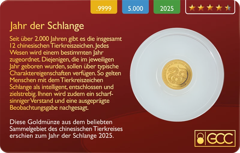 5 Dollars Fidschi Jahr der Schlange 2025 Gold Coin Card 5 Dollars Fidschi Jahr der Schlange 2025 Gold Coin Card