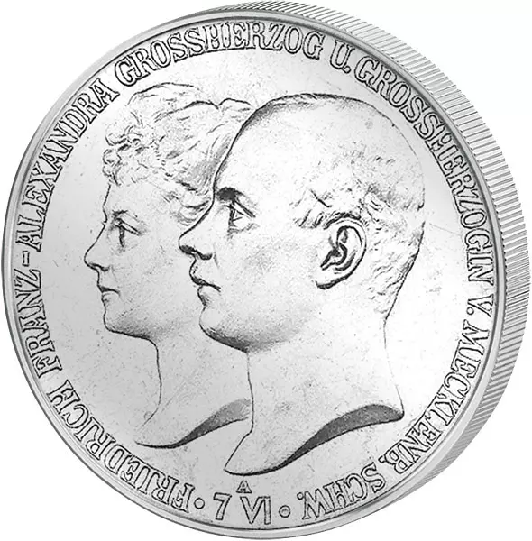 2 Mark Mecklenburg-Schwerin Hochzeit Friedrich-Franz mit Alexandra 1904 vorzüglich 2 Mark Mecklenburg-Schwerin Hochzeit Friedrich-Franz mit Alexandra 1904 vorzüglich