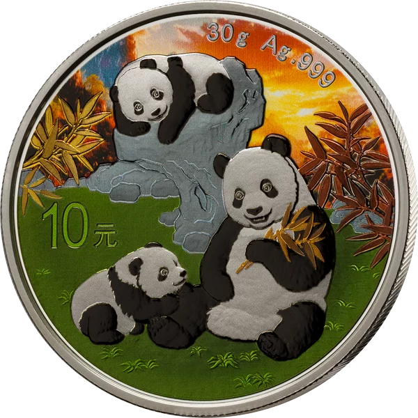 10 Yuan China Premium Panda Selection 2025 mit Chromonite Colour Application