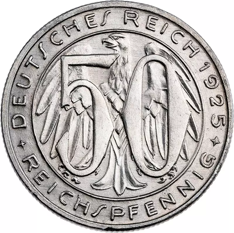 50 Pfennig Weimarer Republilk Probeprägung Prägebuchstabe F 1925