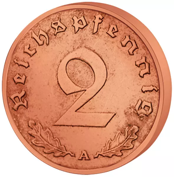 2 Reichspfennig Drittes Reich Hakenkreuz 1936-1940