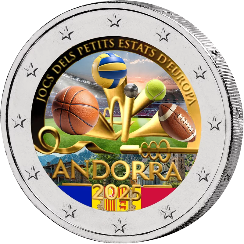 2 Euro Andorra Spiele der kleinen Staaten von Europa 2025 mit Farb-Applikation