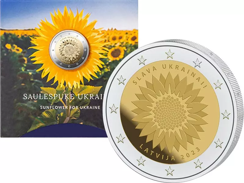 2 Euro Lettland Ukrainische Sonnenblume  in offizieller Coincard 2023