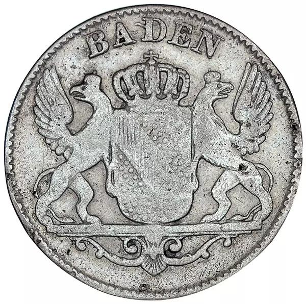6 Kreuzer Baden Großherzog Leopold mit Wappen 1839-1850