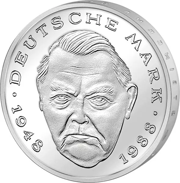 2 DM BRD Ludwig Erhard 1988-96 Polierte Platte